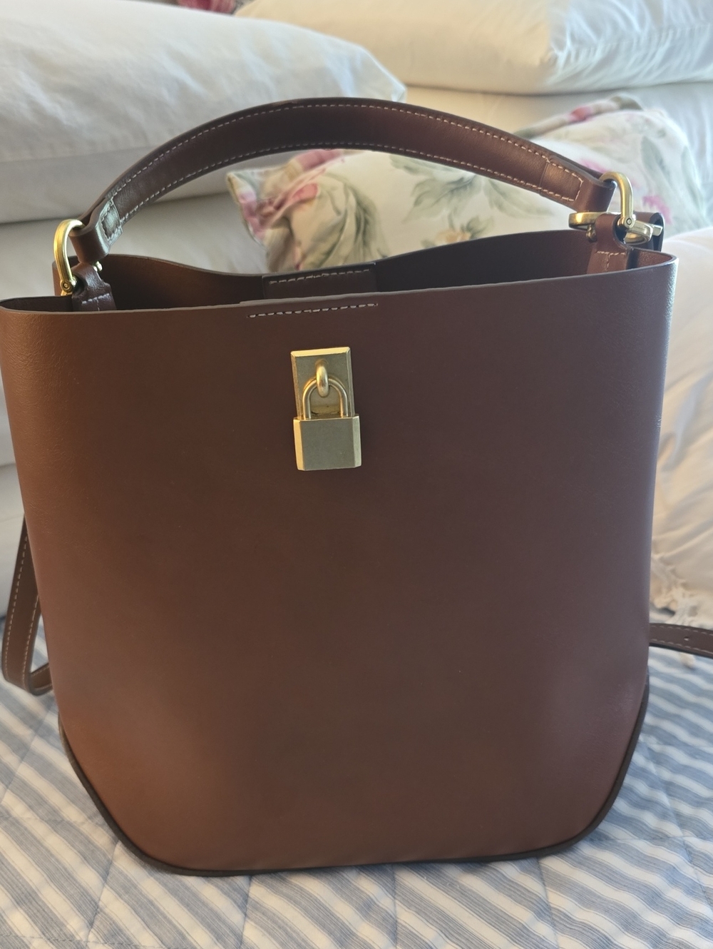Mango Brown Bucket Tote with Gold Padlock